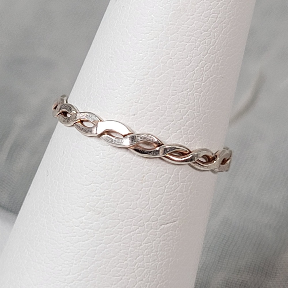 Sterling Silver Braided Band Ring Rose Gold Tone Twisted Stackable Size 6.25